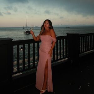 Azazie Pink Off-Shoulder Wedding Dress